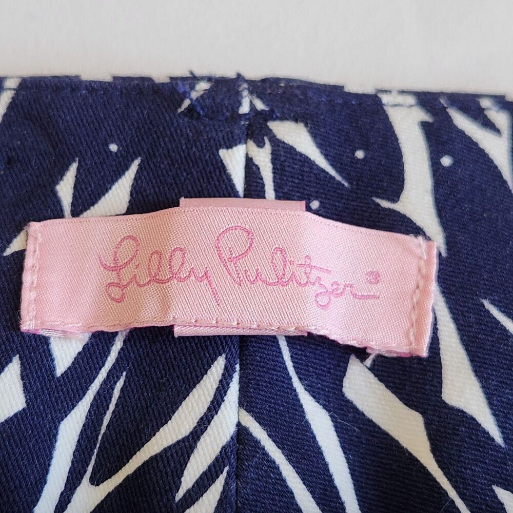 Lilly Pulitzer Cropped Pants Sz 2 Navy White Coastal Fish Print Preppy Resort - Picture 5 of 12